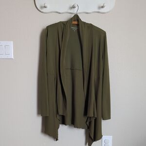Coldwater Creek Olive Green Cardigan Sweater with Waterfall Drape